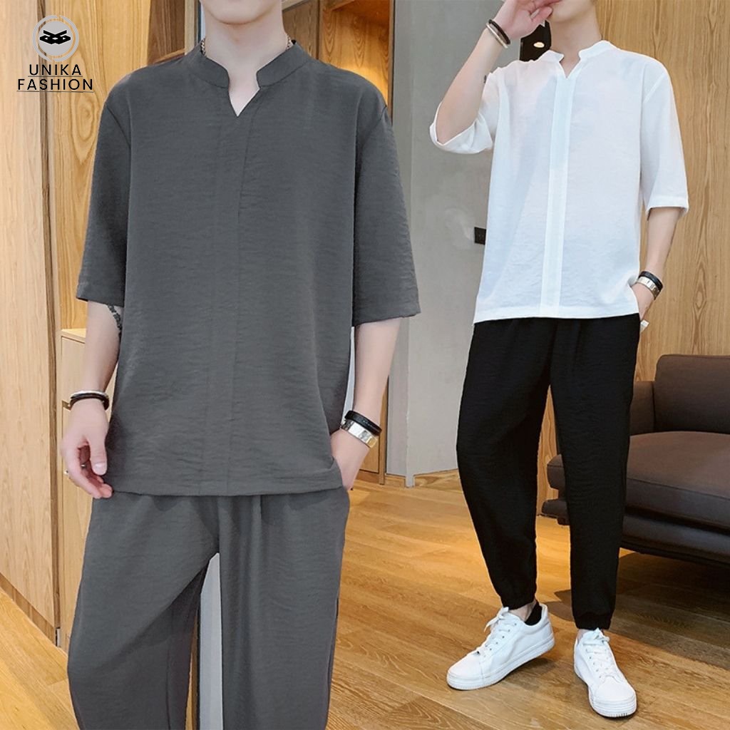 BỘ ĐŨI NAM Quần Dài Áo Cộc ( Mát - Nhẹ Như Không)