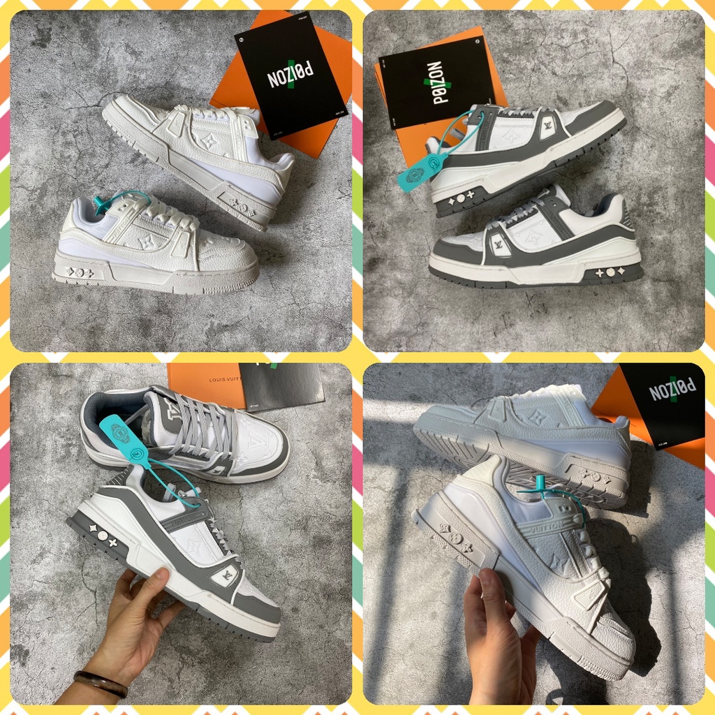 [ẢNH THẬT]Giày LV Trainer 2 màu GREY XÁM, Full White  Full box, tặng kèm tất