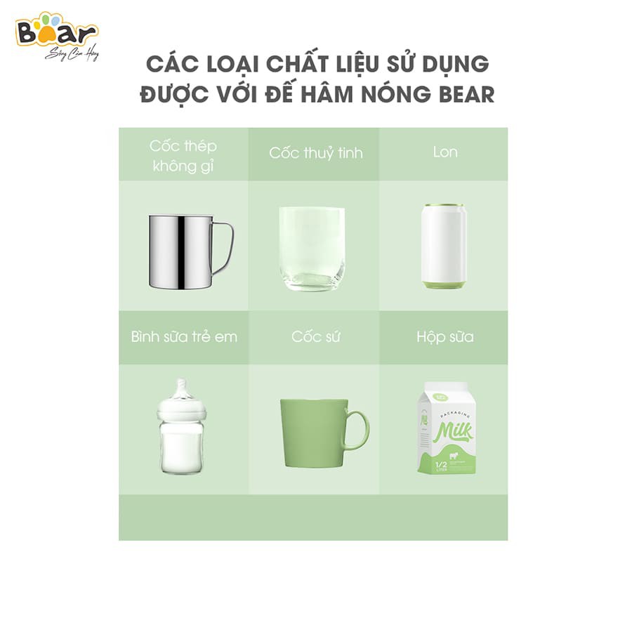 Đế làm nóng đồ uống Bear 1.5L DRBD-A16B1 - Green. Đế làm nóng chính hãng Bear cao cấp HAGU.