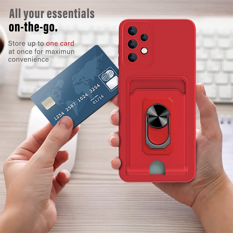 Samsung A52 5G ốp lưng Card Slot Finger Ring Holder Soft Phone Case A52 5G A52 A02s A03s A30s A50s A50 A72 5G A72 A20 A30 A53 5G A73 5G Camera Protection Anti-fall Shockproof Cases &amp; Covers With Lanyard