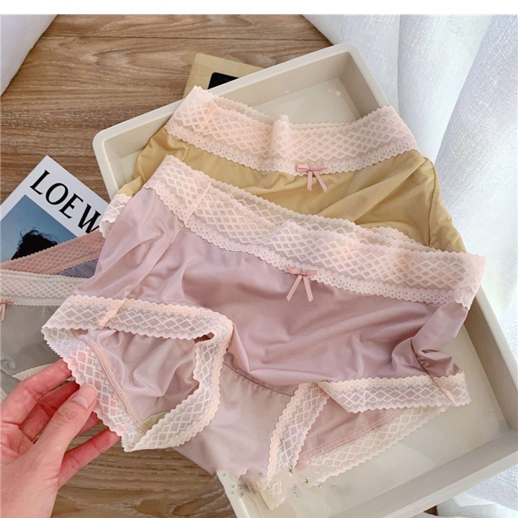Quần Lót Nữ Su Lụa Viền Ren Trám, Lưng Cao Siêu Mịn Nhẹ ms 9922.