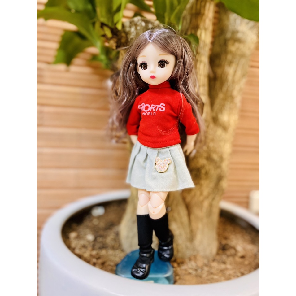 Búp Bê 30 cm 23 Khớp Mắt 4D Nhắm Mở Kèm Váy Và Giày - Đỏ