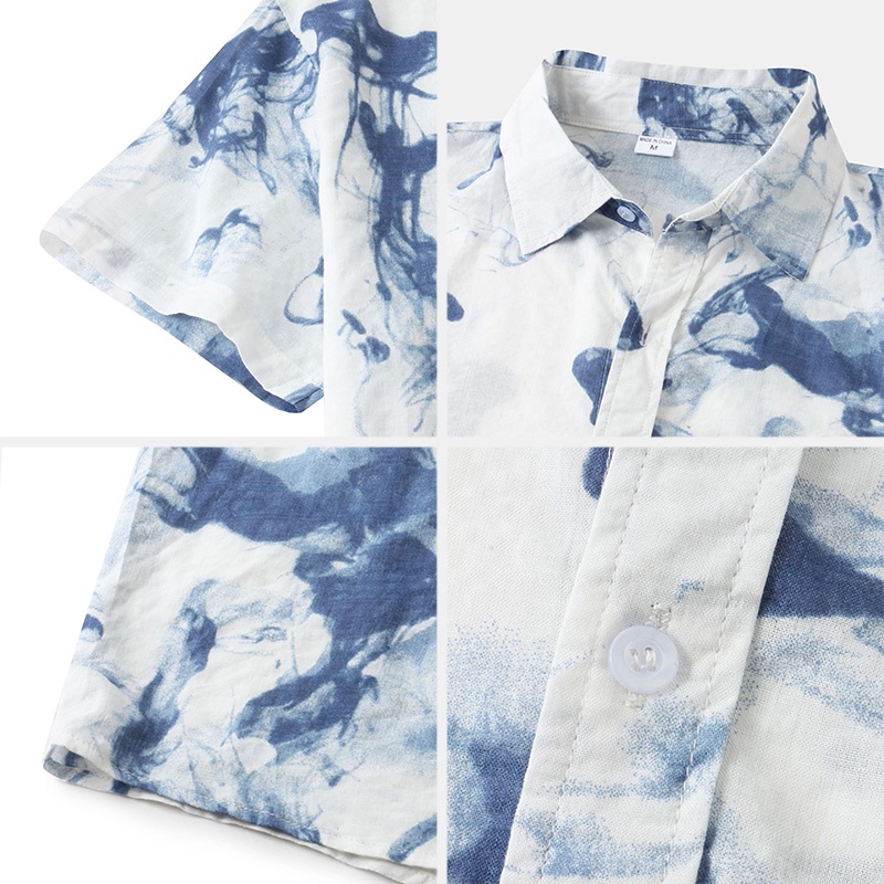 Áo Sơ Mi Tay Ngắn Dáng Rộng In Họa Tiết Màu Mực Độc Đáo Thời Trang Cho Nam