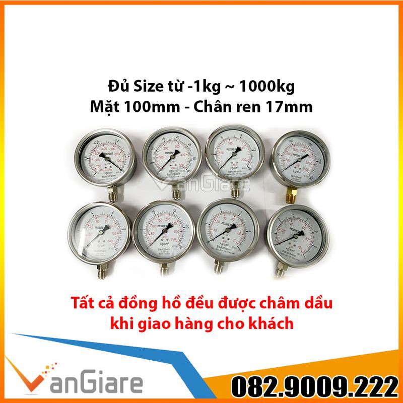 [Nhiều size] Đồng hồ đo áp suất dầu Badotherm mặt 100mm