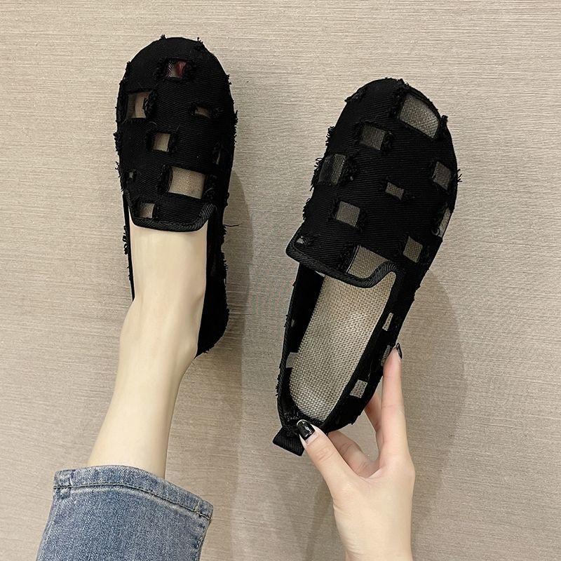 Giày Búp Bê Đế Mềm Phối Lưới Thời Trang Cho Nữ