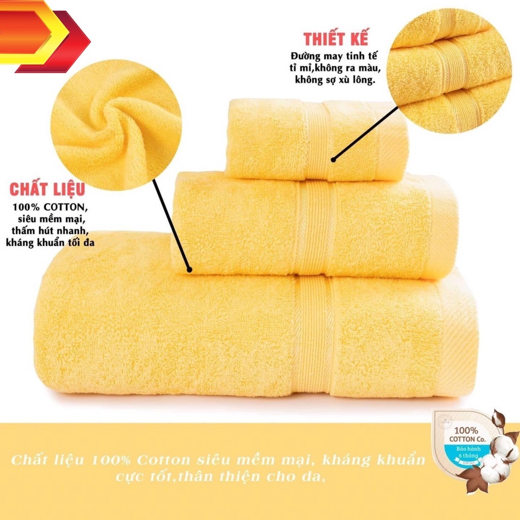 COMBO 3 KHĂN TẮM, KHĂN LAU ĐẦU KHĂN RỬA MẶT, HÀNG CAO CẤP 100% COTTON DÙNG TRONG GIA ĐÌNH KHÁCH SẠN QUÀ TẶNG