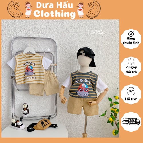 Bộ đồ cho bé, Bộ Gile cho bé trai, Bộ Gile kẻ Monster cho bé trai từ 8-22kg