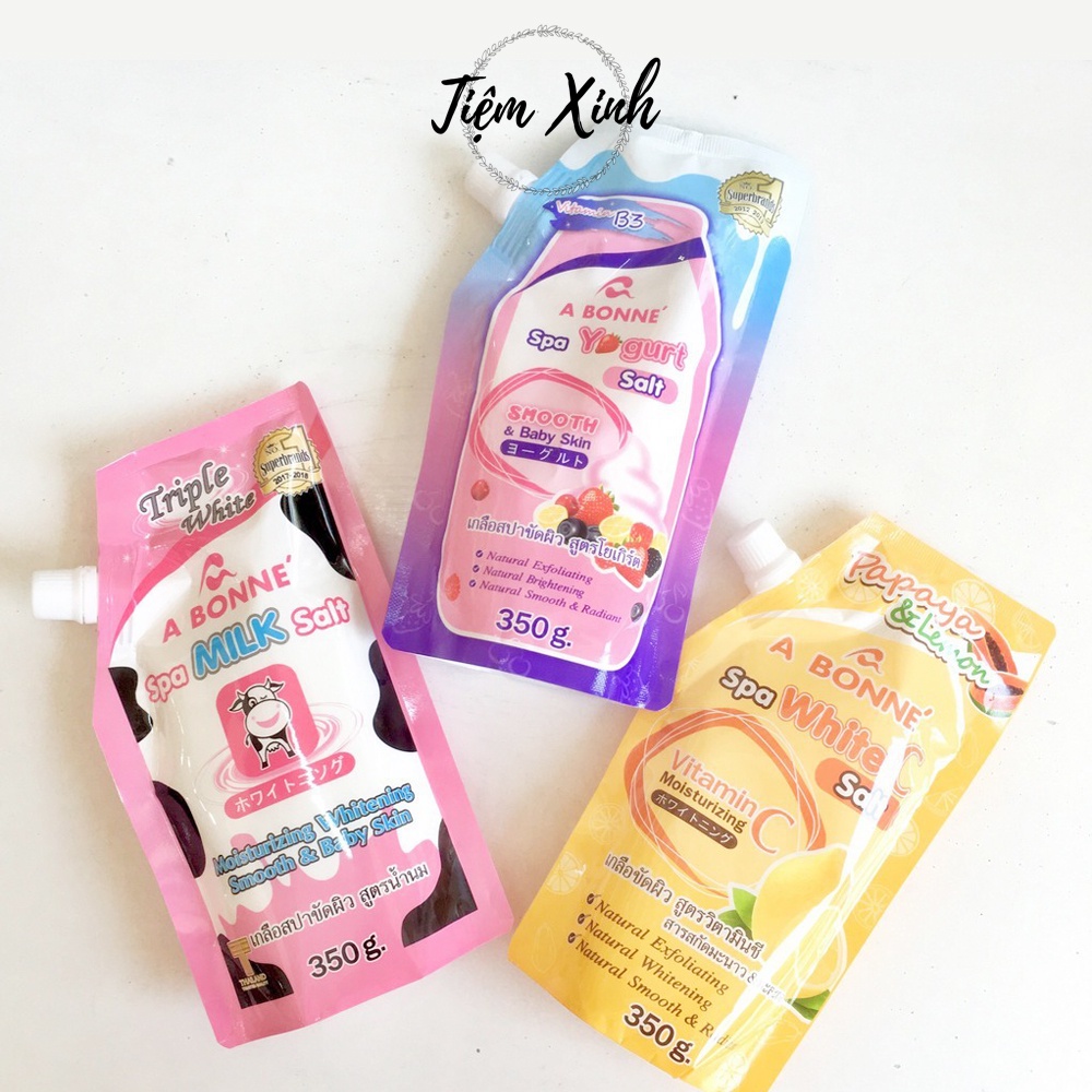 Muối tắm sữa bò A Bonné Spa Milk Salt 350g Thái Lan Muối tẩy tế bào chết tinh chất Yougrt và Sữa Bò giúp trắng da