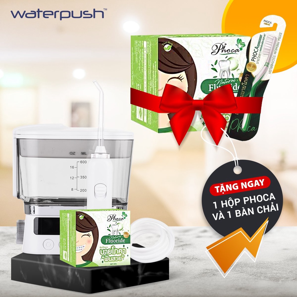 Combo Máy tăm nước Gia Đình WaterPush 1912 + Kem đánh răng Phoca chính hãng Thái Lan