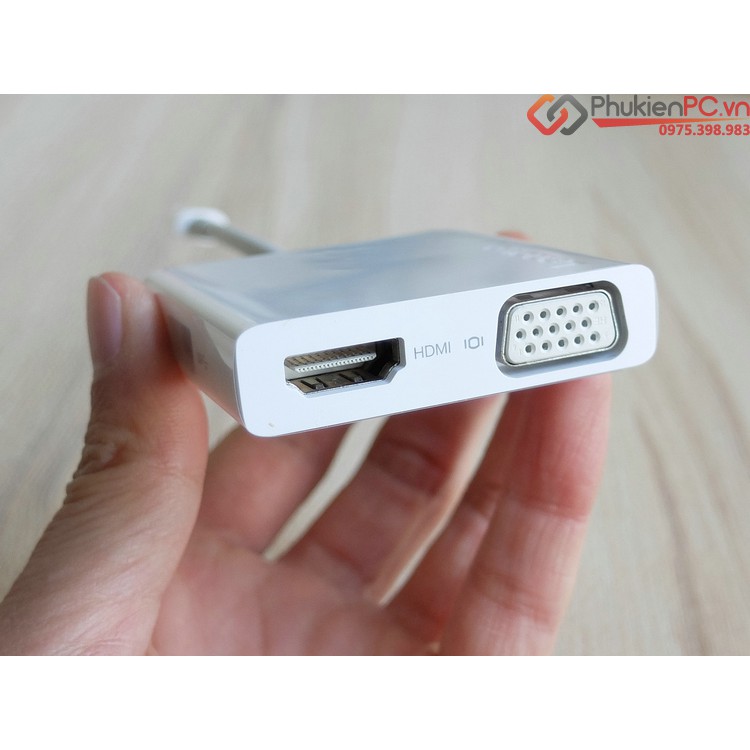 Hub USB-C 3 trong 1 HDMI-VGA-USB 3.0 cho Macbook, Laptop, DELL XPS...