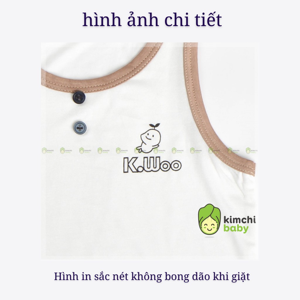 Bộ Ba Lỗ Bé Trai, Bé Gái KIMCHIBABY Vải Thun Lạnh Đính Cúc Ngực Phối Màu Hình Dễ Thương, Áo Ba Lỗ Cho Bé KW3LO2101