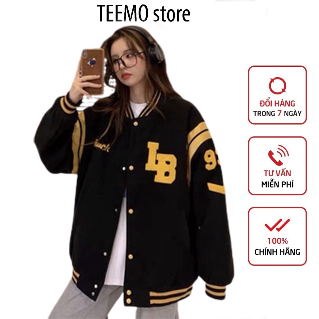 Áo bomber nữ form rộng Áo khoác bomber nữ form rộng nỉ kiểu bóng chày unisex hàn quốc ulzzang TEEMO CDG04