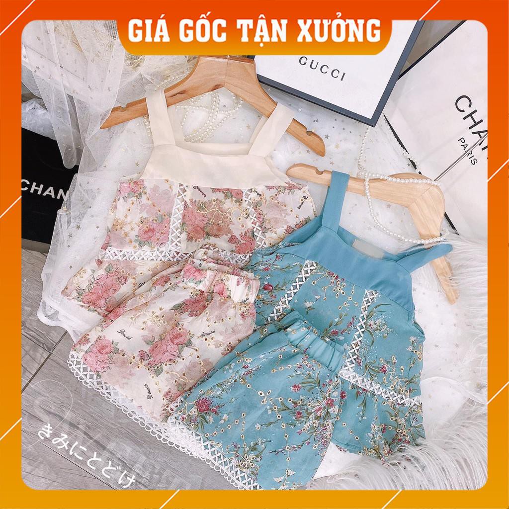 Set áo hoa 2 dây voan lụa quần lửng siêu đáng yêu cho bé gái