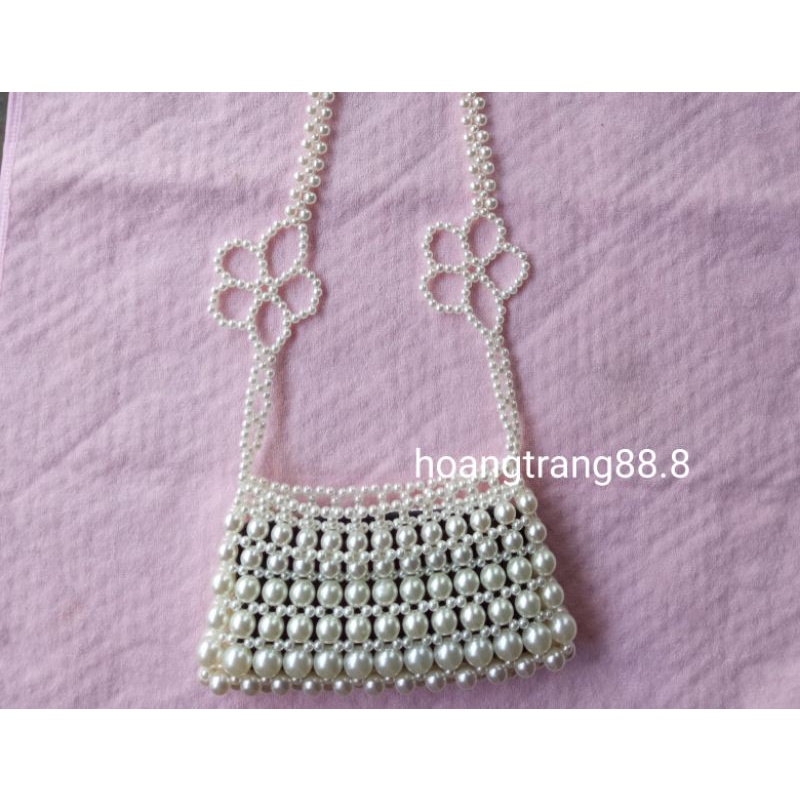 Túi xách tay/ kẹp nách kết hạt cườm giả ngọc trai handmade dễ thương