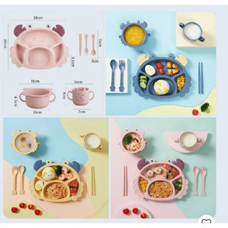 Bộ khay ăn dặm lúa mạch hình cua cho bé, dạy con ăn dặm kiểu Nhật - Orgavil AD03