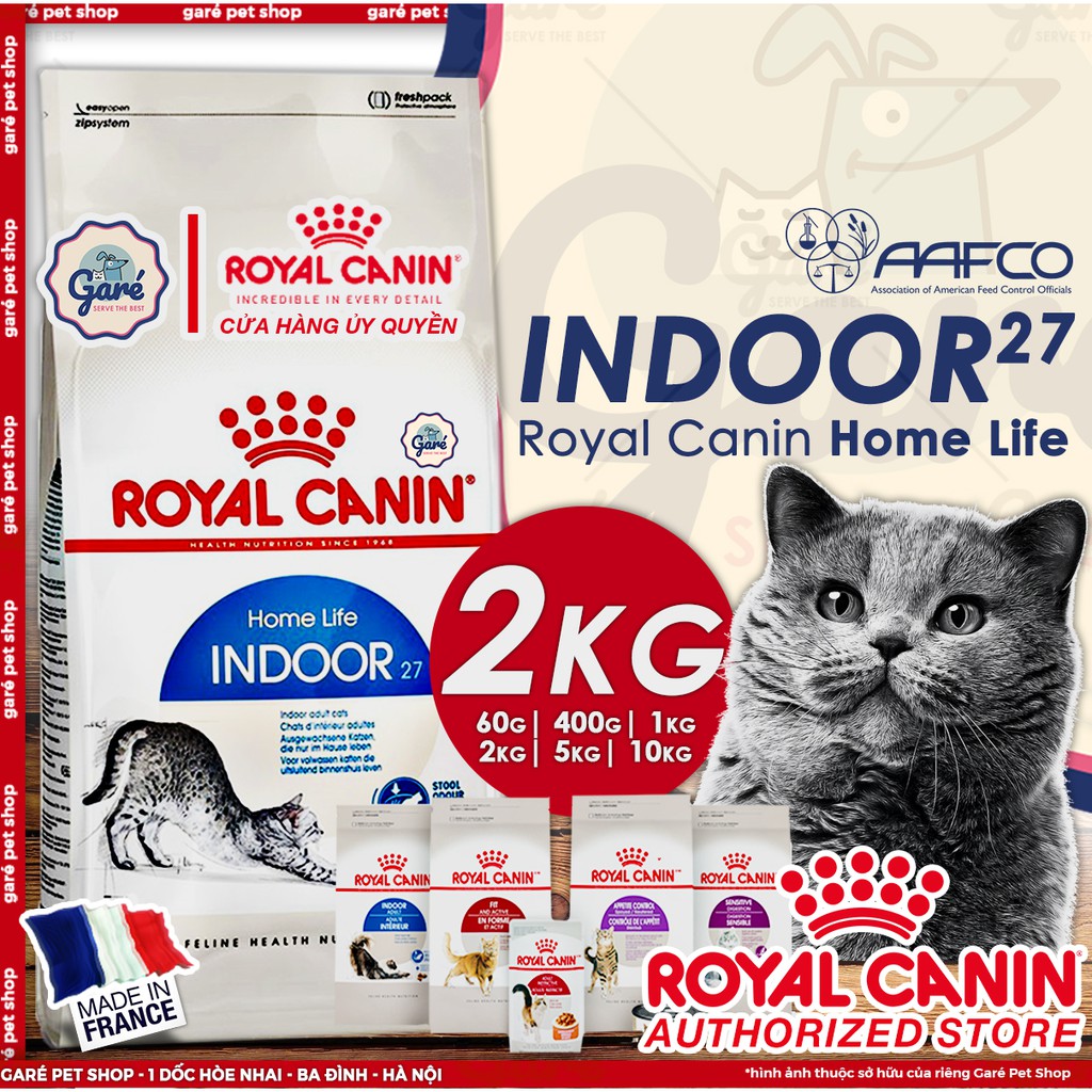 2kg Hạt mèo Indoor 27 Royal Canin Mèo trên 12 tháng tuổi môi trường ít vận động trong nhà nhập Pháp