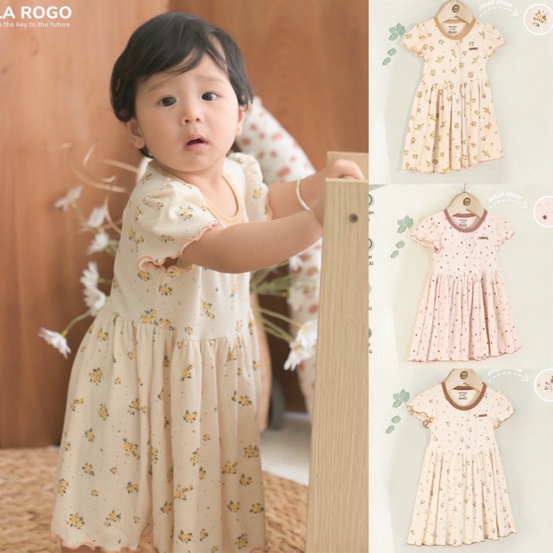 UALA ROGO-Váy xinh cho bé gái chất liệu petit mặc mát có 3 màu hoạ tiết đáng yêu