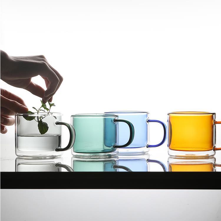Glass Water Cup Double-layer Milk Coffee Cup Transparent Color Heat-resistant Insulated Tableware Tea Mug With Handle