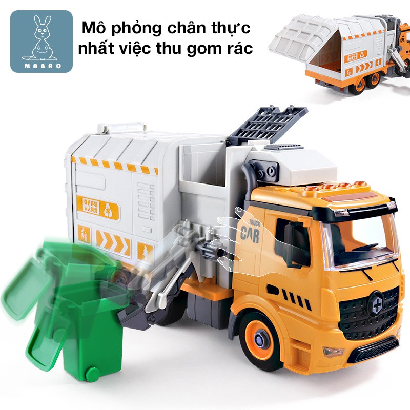 Xe đồ chơi dọn vệ sinh và quét rác đường phố có đèn, âm thanh kèm thùng rác, phát triển trí tuệ cho bé