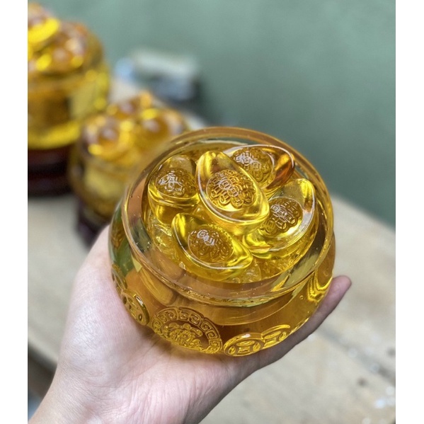 Hũ Vàng Bát Tụ Bảo Bồn Lưu Ly Chiêu Lộc Tụ Tài 10cm, KHÔNG gồm thỏi vàng