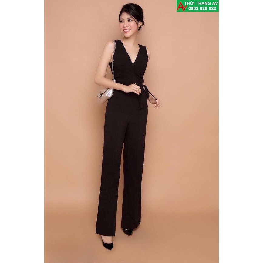 Jumpsuit - Đồ bay dài ống suông cổ V thắt nơ eo xinh xắn - AV5907