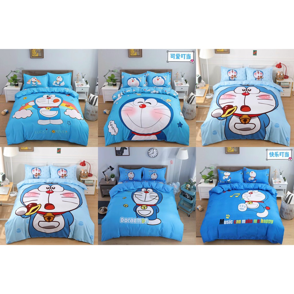 5 Bộ chăn ga gối drap giường cotton tina mẫu doremon cho bé hàng cao cấp - Ngân Khánh Bedding