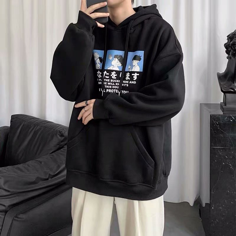 Áo hoodie dáng rộng in họa tiết Anime cá tính dành cho nam và khuôn viên phong cách Hàn Quốc áo len sweater