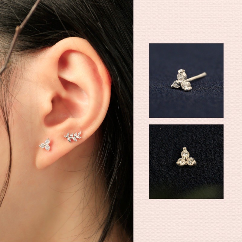 Khuyên hoa 3 đá BẠC S925 LANN E018