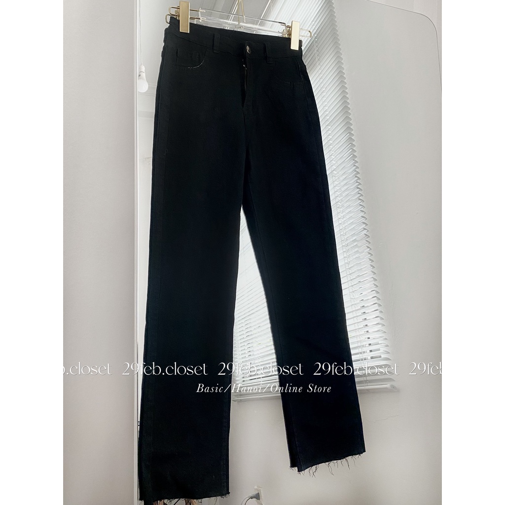 [Ảnh thật/Video] Quần jeans ống đứng trơn cạp cao co giãn - 29feb.closet - Q34