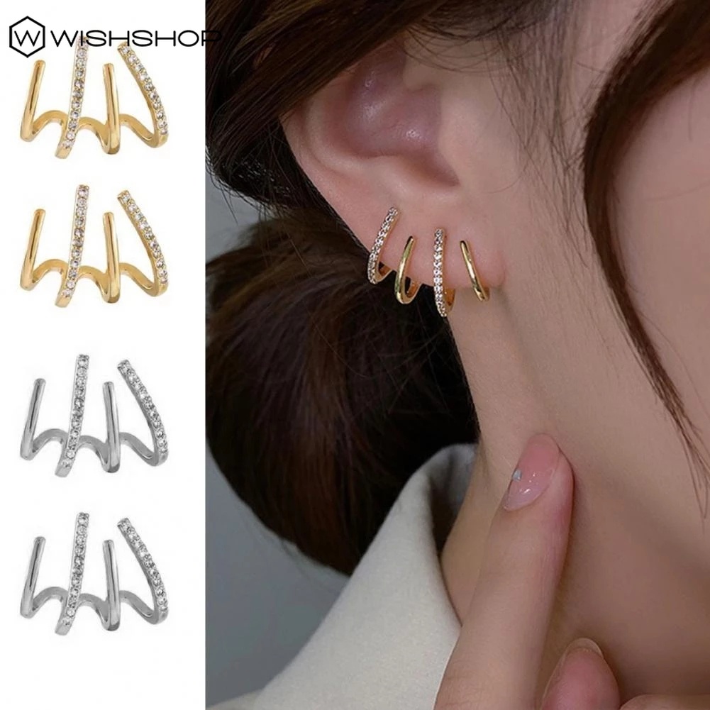 Khuyên Tai Đính Đá Kim Cương Nhân Tạo Đơn Giản Thời Trang Phong Cách Hàn Quốc