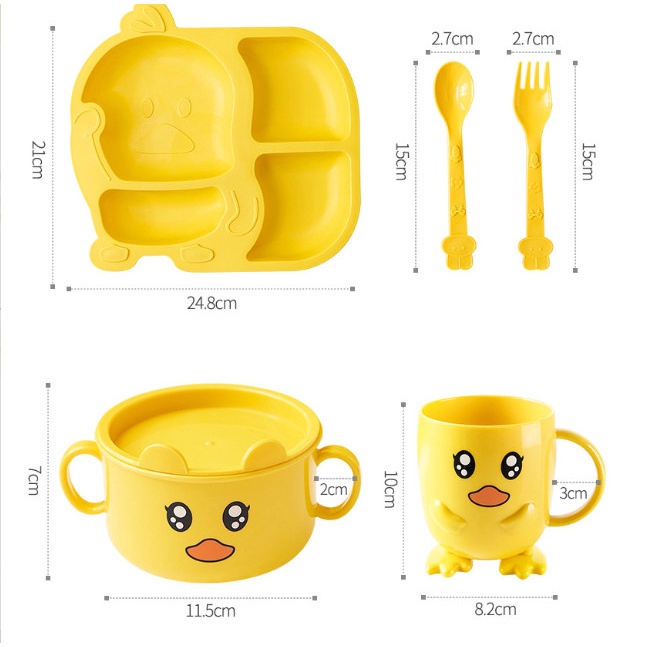 Set Khay Vịt Vàng KIDWOW Gồm Khay Bát Cốc Thìa Nĩa Đáng Yêu Cho Bé Ăn Dặm