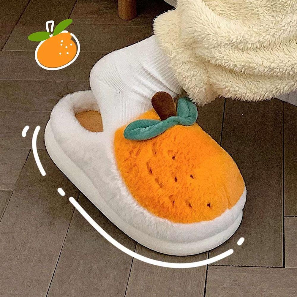 Dép Bông Đi Trong Nhà Chống Lạnh Chống Trượt Màu Cam Cho Nữ