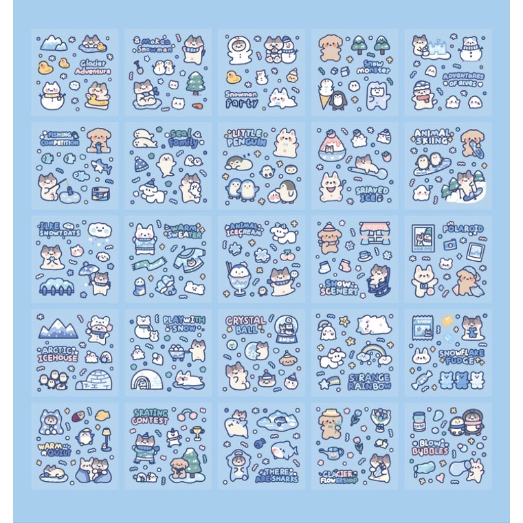 Sticker cute/Set hộp 200 tấm sticker hình dán dễ thương SNOWMAN! trang trí sổ planner bullet journal Tẻn Tẻn