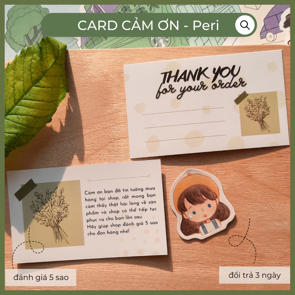 (cây khô) Bộ 50 card cảm ơn khách, thiệp dành cho shop gói hàng online 9x5.5cm, mẫu vintage, đơn giản