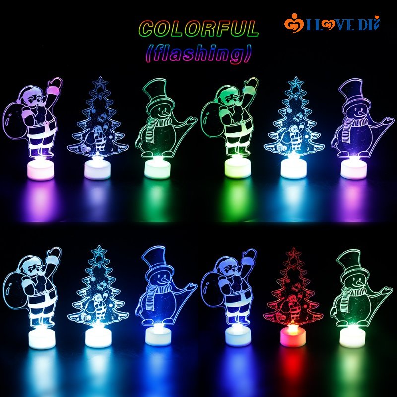 Đèn LED Nhiều Màu Sắc Hình Ông Già Noel / Người Tuyết Bằng Acrylic Trang Trí Cây Thông Giáng Sinh