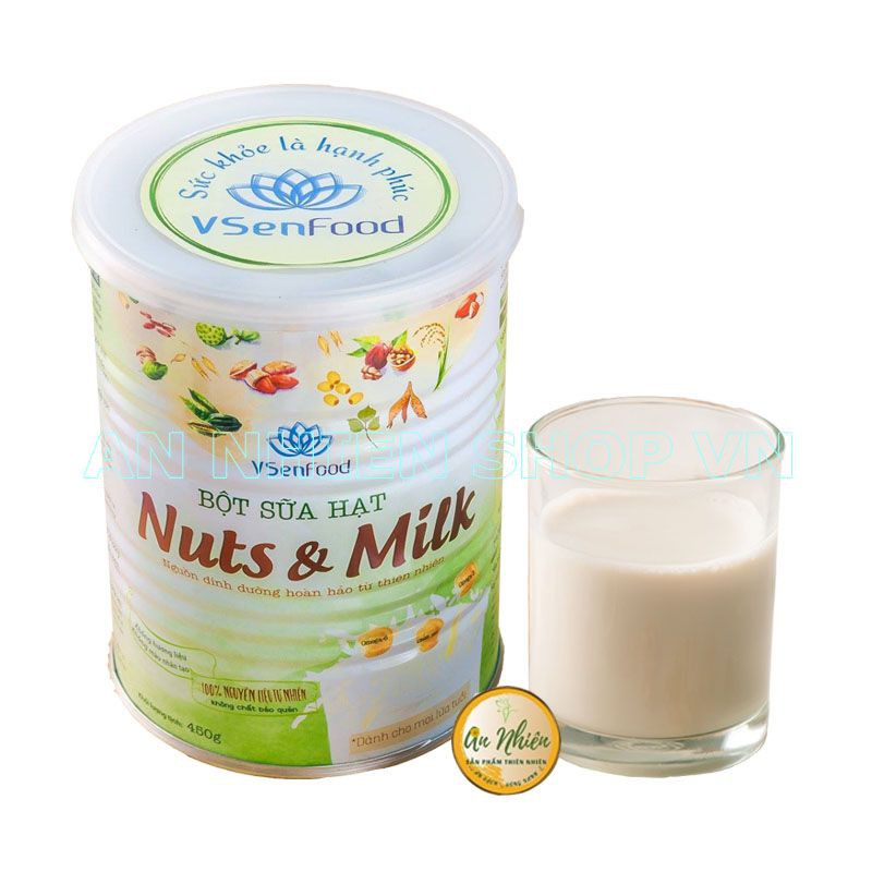 Bột Sữa Hạt Nuts & Milk 450g - Kết hợp 7 loại sữa hạt sen, sữa hạnh nhân, óc chó, yến mạch, mè, gạo lứt, sắn dây