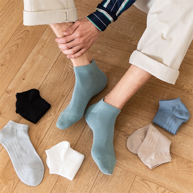 Vớ Cotton Mỏng Cổ Thấp Kẻ Sọc Trắng Đen Thời Trang Cho Nam
