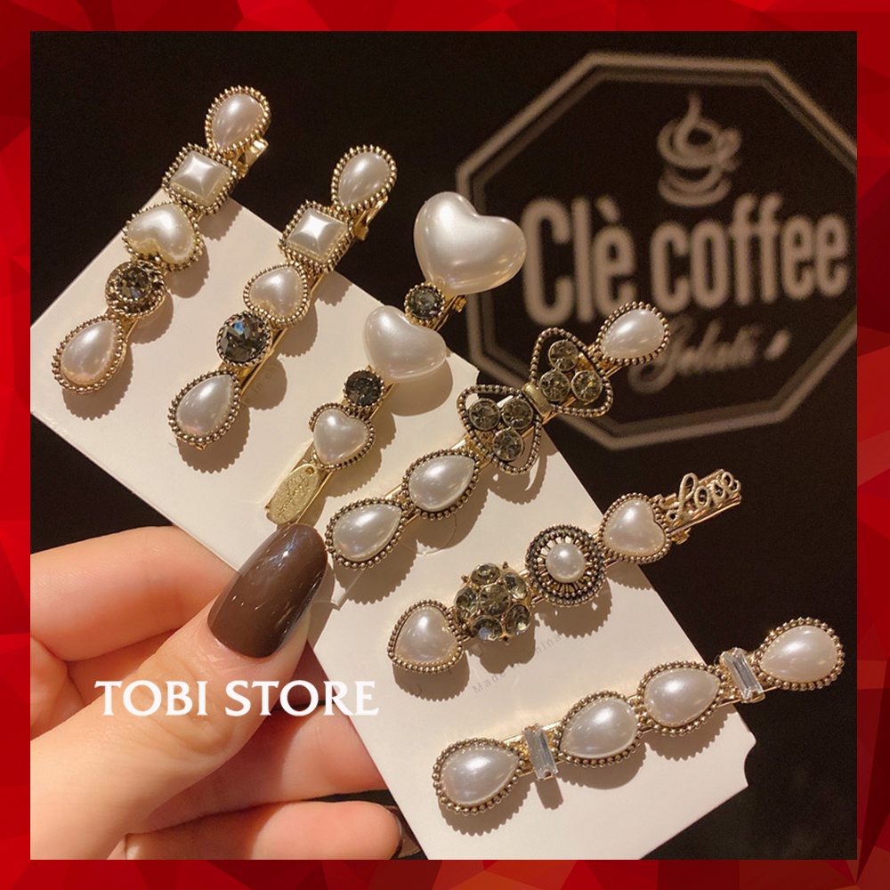 Kẹp tóc mái Hàn Quốc đính đá và ngọc trai nhân tạo sang chảnh các kiểu KEP8 TOBI STORE