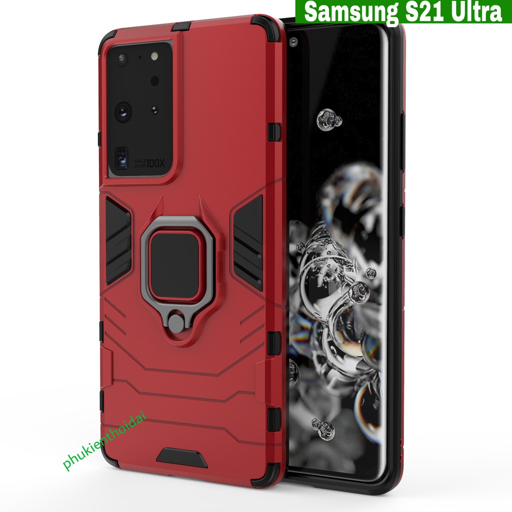 Ốp lưng Samsung S21 Ultra / S21 FE chống sốc Iron Man Iring cao cấp giá đỡ mặt lưng xem phim