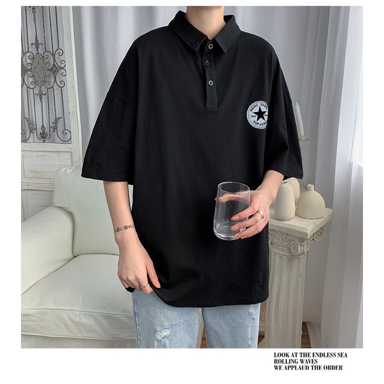 Áo Polo nam nữ Hình Ngôi Sao là điểm nhấn, chất cotton thấm hút mồ hôi, áo thun có cổ