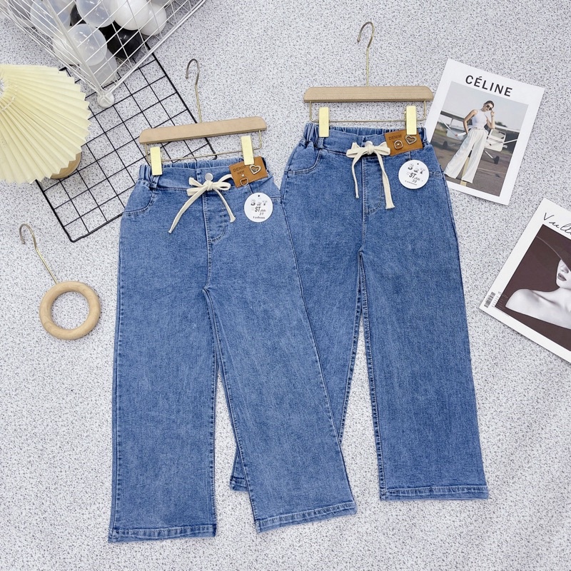 Quần bò jean dáng xuông, ống rộng trẻ em size 25-45kg