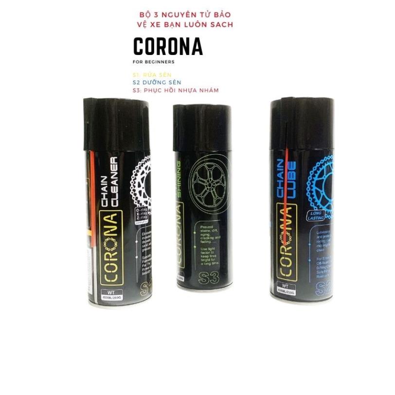 🏆 Bộ 3 Bảo Dưỡng Nhựa Nhám, Dưỡng Sên, Rửa Sên Thương Hiệu Corona - Bảo vệ Nhông Sên Dĩa 🏆