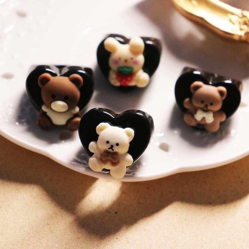 Nhẫn Đeo Ngón Tay Hình Thỏ / Gấu Màu Đen / Kaki Kiểu Hàn Quốc Thời Trang Cho Nữ