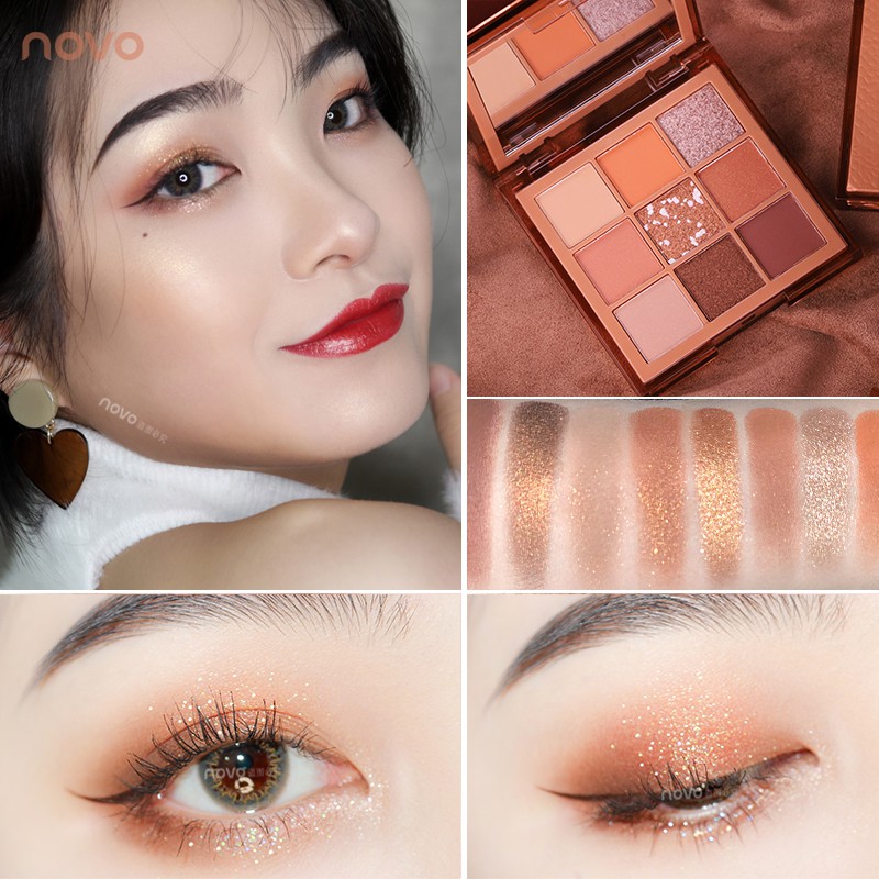 ♕Bảng Phấn Mắt NOVO 9 Màu Lì Và Ánh Nhũ Kết Hợp Trang Điểm Mắt Kháng Nước NO.5324