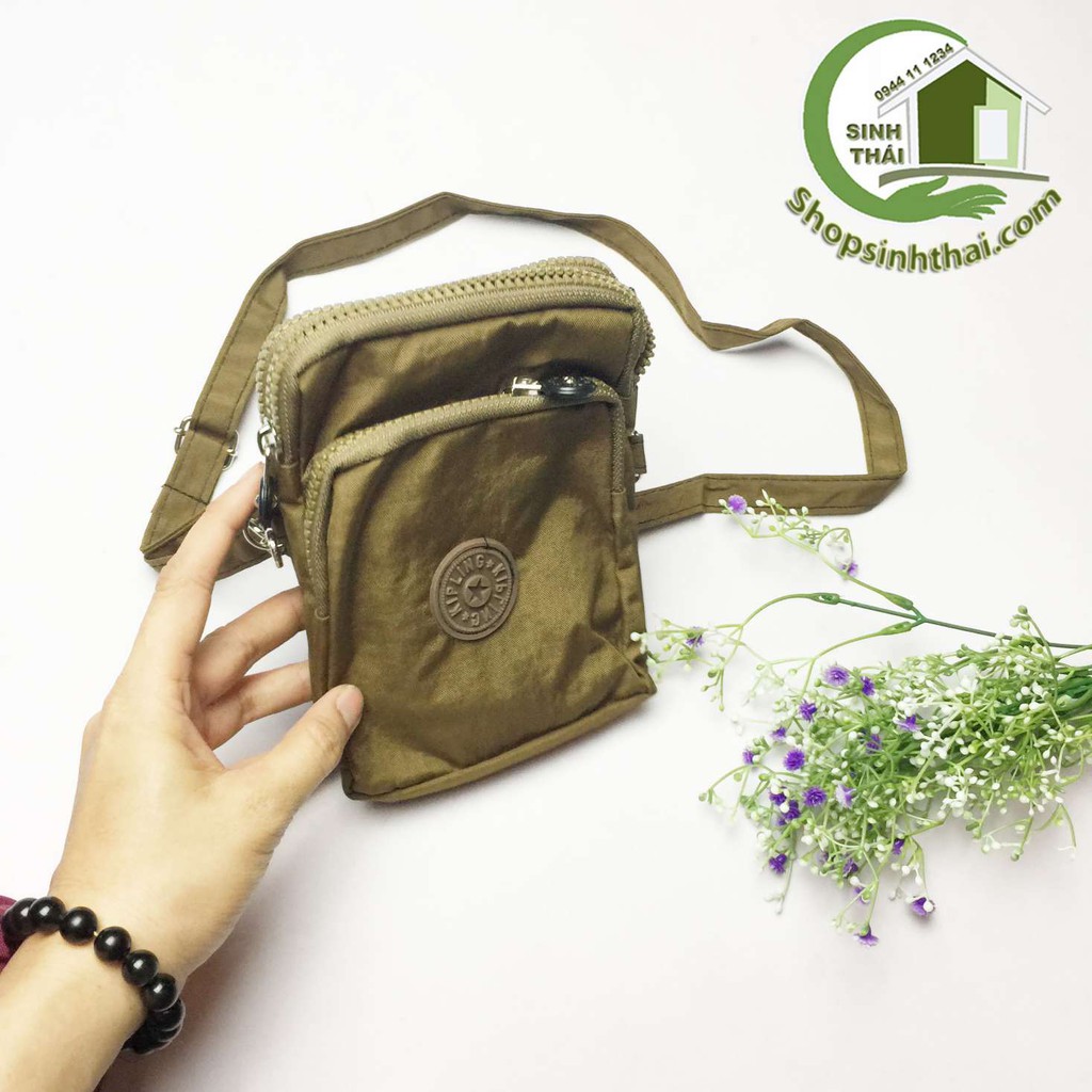Túi đeo chéo Kipling màu trơn - túi du lịch nhỏ gọn đựng điện thoại, bóp ví tiền - 20cm x 14cm - màu ngẫu nhiên
