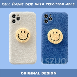 Ốp điện thoại vải lông mềm họa tiết mặt cười thân thiện với da cho iPhone 12 11 Pro Max X XS XR XSMax 8/7 Plus SE 2020