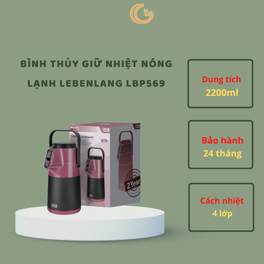 Bình thủy giữ nhiệt Lebenlang Đức dung tích 2,2L