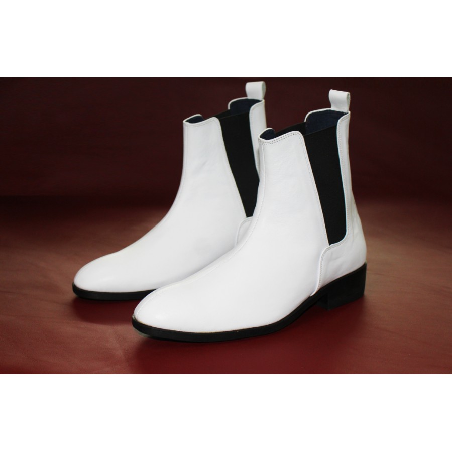 Giày boot nam chelsea màu trắng da bò thật. Mã số: B193
