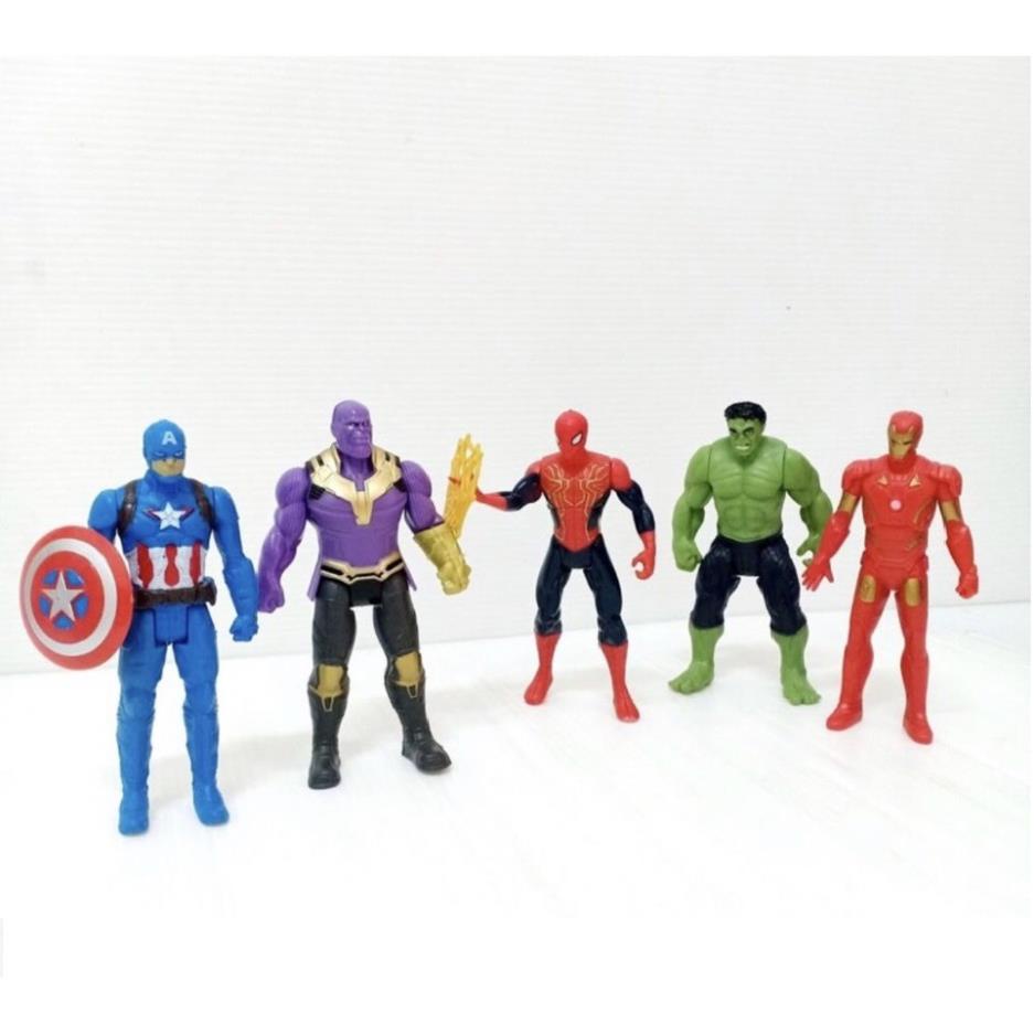 COMBO 5 Mô Hình Siêu Anh Hùng Cao Cấp Gồm 5 Nhân Vật THANOS, CAPTION AMERICA, IRON MAN, SPIDERMAN, HULK, Cao 15cm 2155