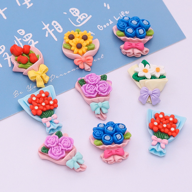 Bộ 10 Kẹp Tóc Hình Hoa Hồng Bằng Nhựa Resin Dễ Thương Dùng Trang Trí Bình Nước / Điện Thoại